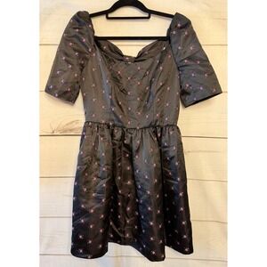 Gal Meets Glam Black Floral Bow Cutout Puff Sleeve‎ Dress Size 4